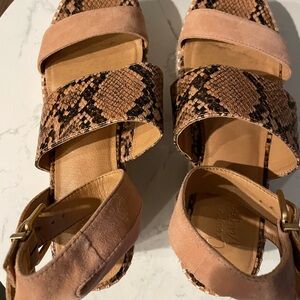 Chic Snake Print and Tan Wedge Sandals by Crown Vintage